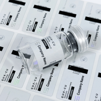 Étiquettes personnalisées écologiques résistantes à l'huile en PET, adhésif permanent, découpées à la forme, holographiques, argent chaud, pour flacons de 10 ml