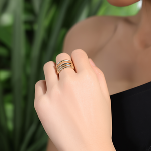 Fashion <b>Ring</b> 316L Stainless Steel PVD Gold Plating With Colorful Gemstones <b>Adjustable</b> For Women - Product Image 3