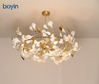Lustre de luxe en forme de feuille de Ginkgo, grand luminaire suspendu artistique créatif pour villa duplex, salon, hall d'hôtel, éclairage principal haut de gamme