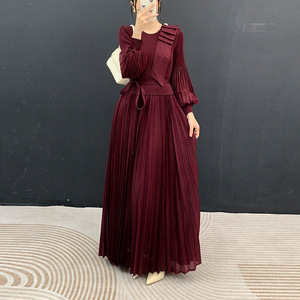 Vestido plisado Miyake, nueva colección otoño, elegante y con estilo, novedad verano 2026, manga larga, falda midi con dobladillo amplio. - Product Image 4