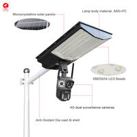 Lampe solaire LED pour rue avec double caméra de surveillance CCTV, étanche IP65, ABS pour surveillance extérieure