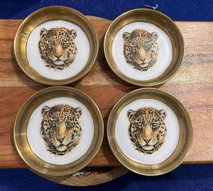 Handcrafted Golden Brass Leopard Design Coaster with White Printed Center for Luxury Home Decor and Dining Table - Product Image 1