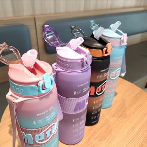 Bouteille d'eau sport en plastique dégradé de 1L avec marqueur de temps, idéale pour la gym et la <span class=keywords><strong>motivation</strong></span> estivale - Product Image 2
