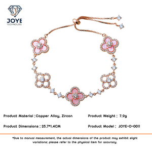 Bracciale con Charm Floreale Placcato Oro in Lega, Regolabile con Zirconi, Braccialetti Portafortuna a Forma di Fiore per Donna, Regalo di Gioielleria - Product Image 6