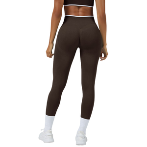 Mallas de Yoga de cintura alta sin costuras con bloque de color personalizado - Product Image 4