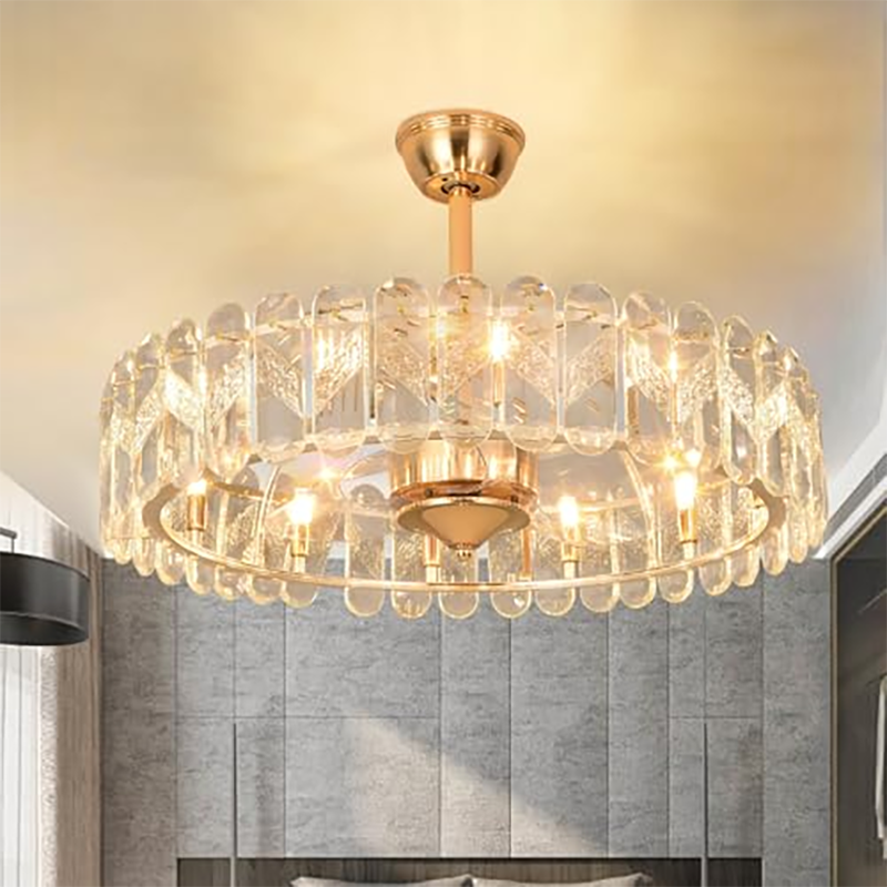 18/23.6 Inch Crystal Body LED Ceiling Fans Remote Control Chandelier Lamp with Euro Switch Automation for Home Dining Bedroom