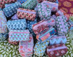 Vintage Cotton Quilted Cosmetic Bag Block Printed Zipper Toiletry Pouch Handmade <b>Makeup</b> <b>Case</b> for Travel Stylish Gifts Trendy Bag - Product Image 1