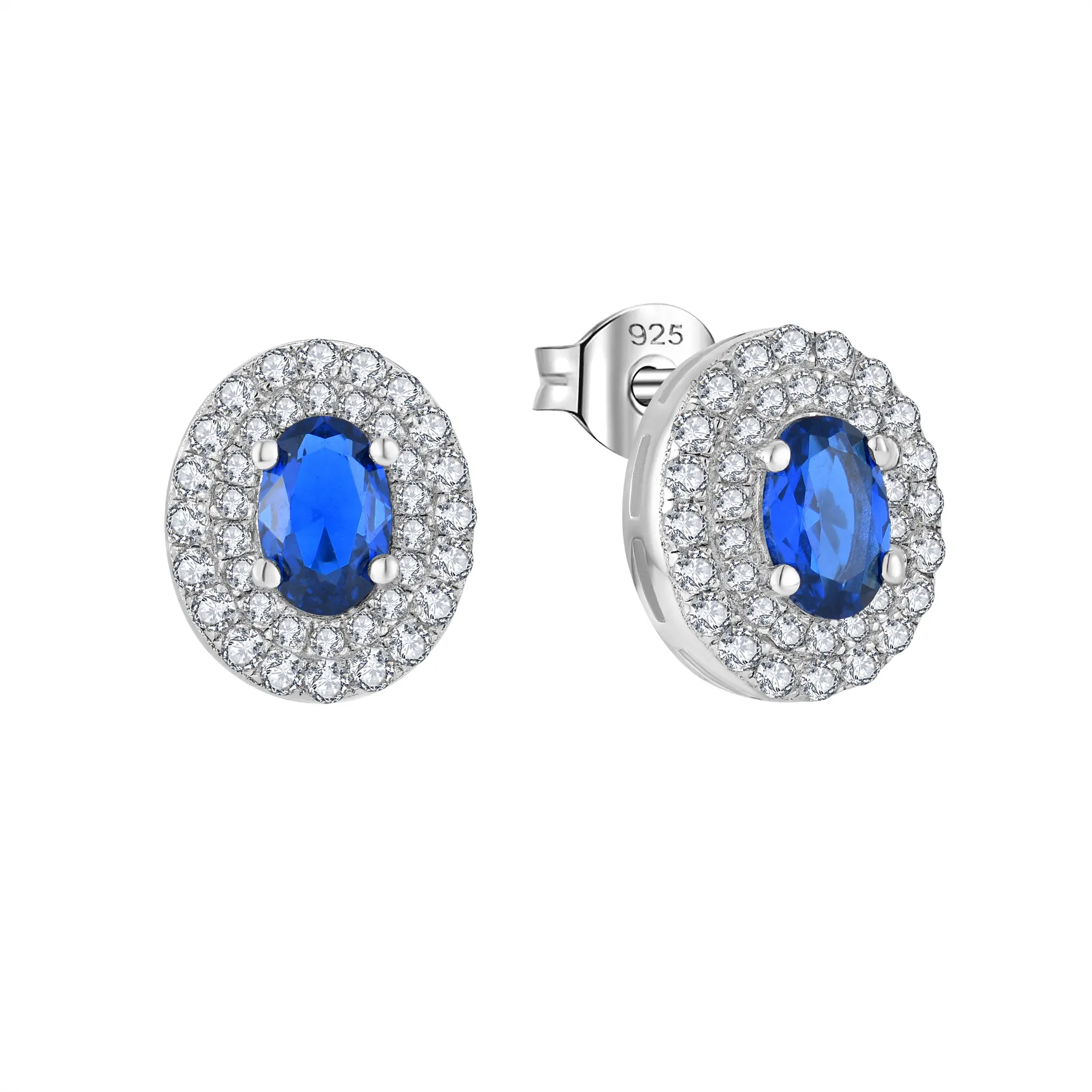 Custom OEM Fine Jewelry Luxury Gold Plated 925 Sterling Silver Blue Diamond Stud Earring For Men Women