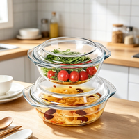 Bol de cuisine moderne en verre borosilicate haute résistance avec couvercle, résistant à la chaleur, grande capacité, portable, pour soupes et salades