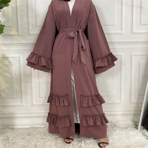 Popular Abaya Nida Material Solid Color Splicing Pleated Open Abaya Dubai Muslim Islamic Women Clothing 02# - Product Image 6