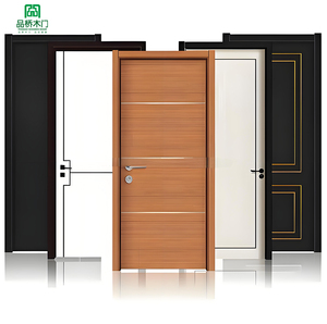 باب خشبي مخصص بتصميم بسيط للمداخل الداخلية للفلل والشقق، مقاوم للماء وعازل للصوت ومطلي - Product Image 1