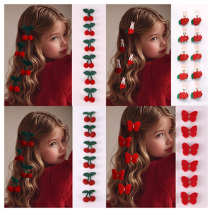Venta caliente coreano cereza mariposa pinzas para el cabello mujeres niñas niños hilo de lana cereza horquilla Accesorios - Product Image 1