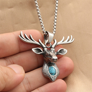Colgante de cabeza de ciervo de acero inoxidable yunnique con incrustaciones de turquesa, collar unisex, regalo, joyería de moda con forma de animal, 280607 - Product Image 4