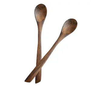 最佳餐厅勺子木制材料设计，棕色涂饰汤勺复古主题装饰设计
