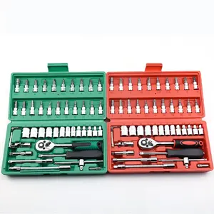 46 Pcs 1/4 DR Car Repair Tool Box Spanner Cromo Vanádio Ferramentas Manuais E Ratchet Wrench Socket Set