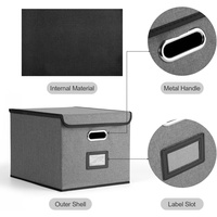 Organizador de Archivos Plegable de Lino con Asas y Tapas, Caja de Almacenamiento de Documentos Plegable para Archivos de Oficina, Venta al por Mayor de Fábrica