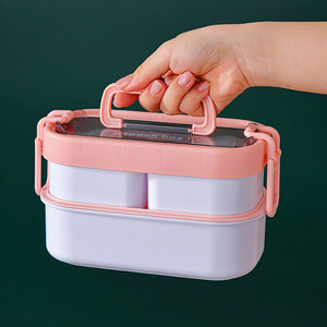 Boîte à lunch de bureau pour enfants d'école boîte à lunch à 2 compartiments avec couverts boîte à lunch Bento en plastique à 2 couches adultes enfants - Product Image 3
