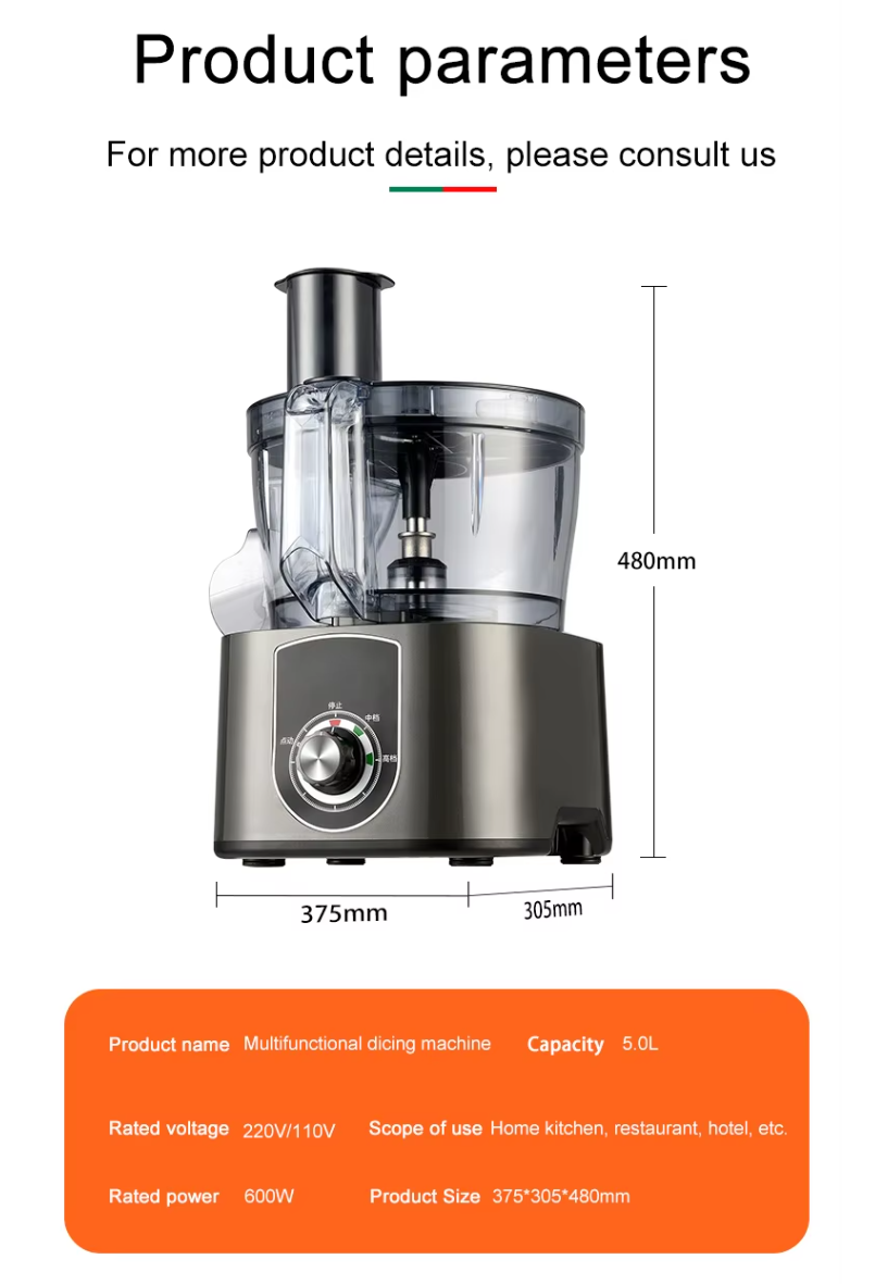 # 5L Electric Food Processor – Multifunction Vegetable Slicer & Chopper with Stainless Steel Cutting Blades - View 3