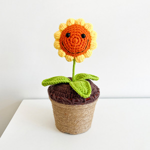 <span class=keywords><strong>1</strong></span> testa di girasole all'uncinetto per invasare fatti a mano in maglia per regali di decorazione per Desktop di girasole - Product Image 2
