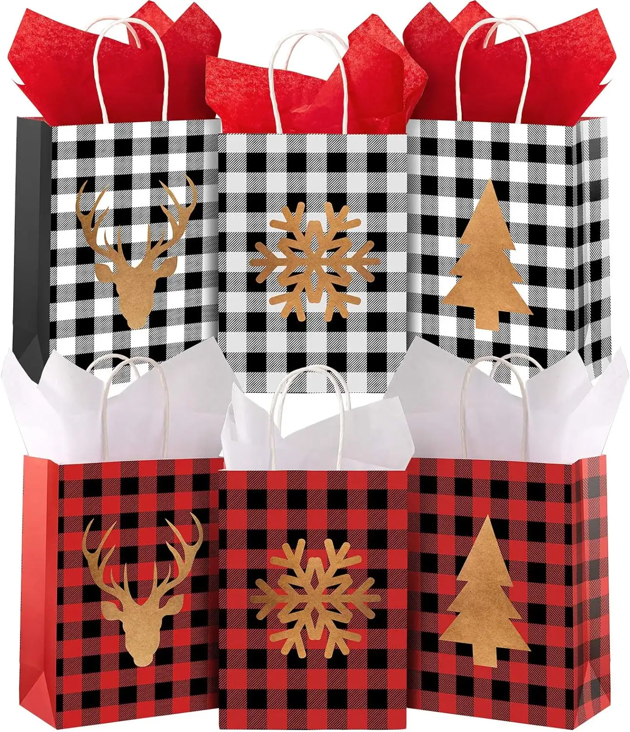 2024 decoración navideña logotipo personalizado impreso Feliz Navidad papel Kraft bolsa de transporte de dulces