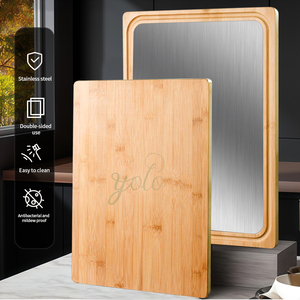 Ensemble de planches à découper double face Nouveau design Bloc à découper en bois de bambou en acier inoxydable pour la cuisine domestique écologique - Product Image 1