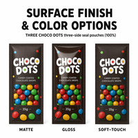 Bolsa de Embalaje Plana Ligera con Ventana y Sellado de Tres Lados para Chispas de Chocolate Recubiertas de Caramelo, para Choco Dots, Dulces y Coberturas