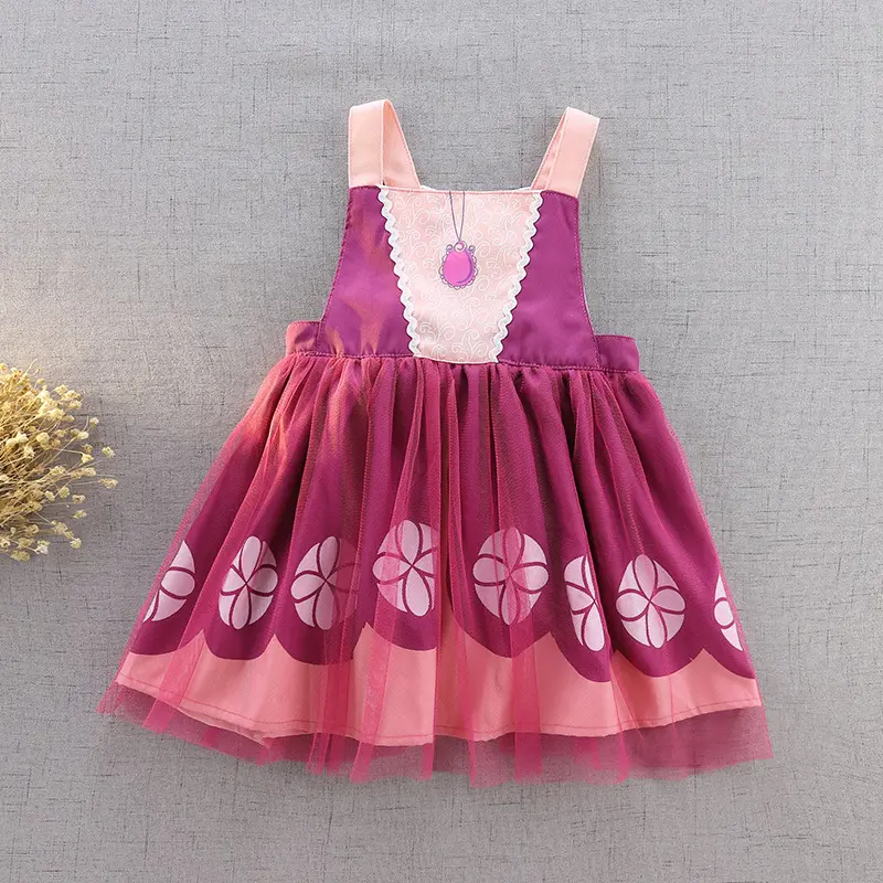 Schlussverkauf Kindersummer Flutter Ärmel Kindermädchen kleine Prinzessin Sofia Cosplay Kostüme für Halloween Weihnachten Geburtstag Party Kleid