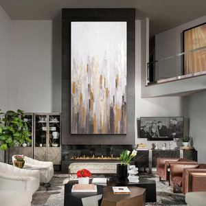 Cuadro Abstracto Texturizado con Hojas Doradas, Pintura al Óleo Vertical para Hotel, Arte de Pared Hecho a Mano en Lienzo, Óleo o Acrílico, Naturaleza Muerta, 50x70cm - Product Image 3