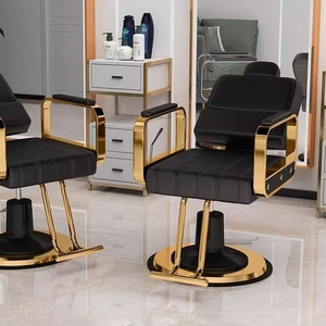 Chaise de <span class=keywords><strong>coiffeur</strong></span> professionnelle en cuir inclinable et réglable, rotation à 360 degrés, pour salon de beauté, salon de coiffure, luxe doré - Product Image 5