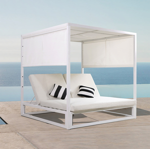 Resort Furniture Sun Bed Hotel Project Waterproof High Quality Aluminum Frame Roller <strong>Blinds</strong> Outdoor Daybed with Cushion - Product Image 4