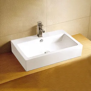 China Sanitary Ware Rectangular Hotel Modern Counter Top Wash Basin Ceramic Bathroom Vessel Sink