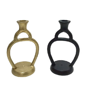 High Quality <b>Metal</b> Candle Holders Set of 2 Gold and Black Design Beautiful Shape Decorative Stands - Product Image 1