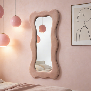 Specchio da Terra Personalizzato per Arredamento Casa, Grande Specchio Irregolare in Tessuto Ondulato, Specchio a Figura Intera in Velluto - Product Image 4