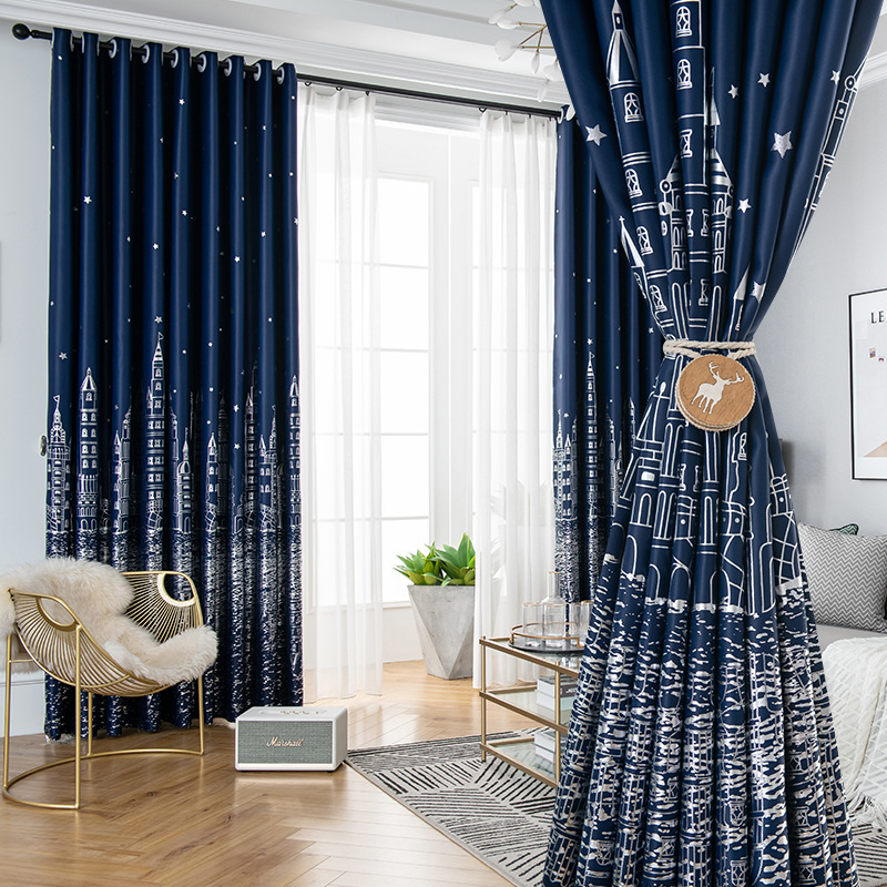 Wholesale Latest  Design Foil Printed Blackout Drapes Curtains for the Living Room Thermal Insulated