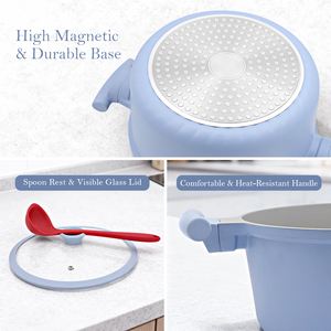 Casserole à soupe compatible induction Sanlang, en <span class=keywords><strong>aluminium</strong></span> moulé durable avec revêtement céramique antiadhésif, sans PFAS - Product Image 3