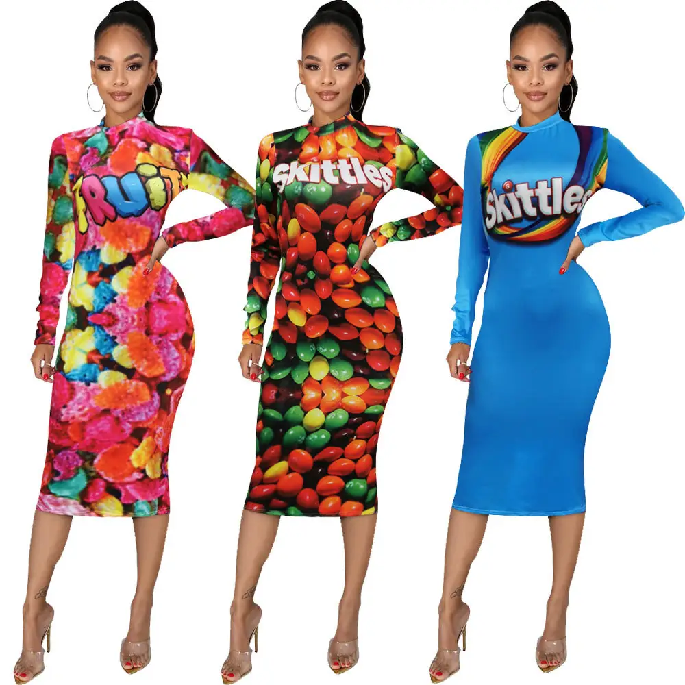 فستان نسائي كاجوال مطبوع بثلاثة ألوان, فستان شتوي للنساء بتصميم جديد لعام 2020