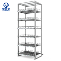 Étagère à roulettes pour présentoir de refroidisseur à marche-pied avec poussoir de bouteilles à alimentation automatique par gravité en aluminium, robuste, écologique, en plastique et en métal