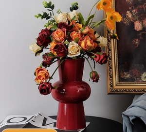 Jarrón Estilo Ins, de Lujo Retro de Mediados de Siglo, de Gran Valor Estético, Decoración Francesa, Florero Hidropónico, Rojo de Gran Capacidad - Product Image 2