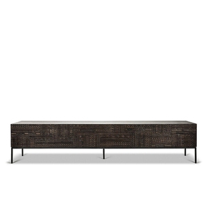 Premium Mango Wood <b>TV</b> <b>Stand</b> with Mild Steel Legs Black Wooden and Metal Finish Modern Entertainment Cabinet for Home Furniture - Product Image 2