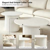 Table basse ronde élégante style unique 2026 avec pieds cannelés, ensemble de 2 tables centrales pour salon, mobilier de maison