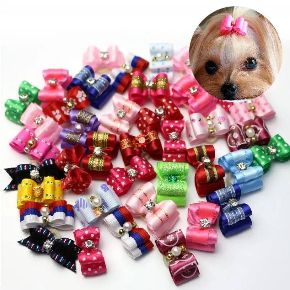 Dog Cat Hair Bows with Clips Pet Grooming Bows Products Mix Colors Varies Patterns Pet Hair Bows Dog 1 5/8 x 1 Chenkou Craft 50pcs 25pairs 40x25mm Clip Style 