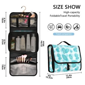 Travel Accessories Hawaiian Teal Blue Palaka Print 3PCS Hanging Large Polyester Waterproof Cosmetic Storage Set Custom for - Product Image 3