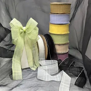 Fournisseurs de rubans de style coréen en gros, nœud de 5cm de largeur fait main, cadeau de ruban de soie en mousseline de soie colorée