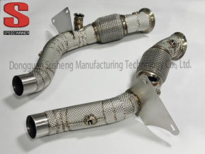 Tuyau de descente sport à haut débit SpeedWinner en acier inoxydable 304 sans catalyseur avec protection thermique pour Ferrari F8 3.9T V8 - Product Image 6