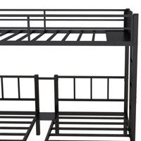 Lit superposé triple en métal, lit mezzanine, lit superposé décalé, lit haut-bas à structure métallique, design avec espace vide sous le lit, lit parent-enfant