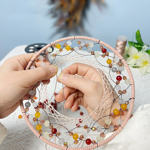 Kerajinan Bulu Alami Ramah Lingkungan Buatan Tangan Warna-Warni Bohemian Agate Beaded Dream Catcher Dekorasi Pernikahan Hiasan Gantung Rumah - Product Image 2