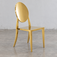 Chaise de banquet ronde en acier inoxydable doré avec dossier plein, assise en cuir PU, moderne, pour mariage, hôtel, événement, vente en gros