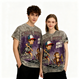 เสื้อยืดอนิเมะลายกราฟิกผู้ชาย ผ้าฝ้าย 100% ทรงโอเวอร์ไซส์ ไหล่ตก ผ้าหนา พิมพ์ลายสตรีทแวร์ สไตล์ทำเก่าแบบกำหนดเอง - Product Image 1