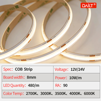 Bande LED COB basse tension 12V 24V, lumière blanc chaud 3000K, dimmable, CRI élevé, IP20, pour armoire/placard, rétroéclairage TV, éclairage domestique
