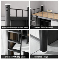 Lit mezzanine moderne et minimaliste en fer avec table inférieure, tailles réglables pour dortoir universitaire et chambre d'appartement de petite taille